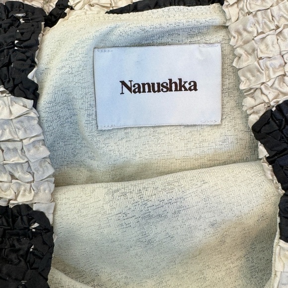 Nanushka Najya Black Cream Checked Square Neck Recycled Ribbons Mini Dress M - Picture 15 of 16